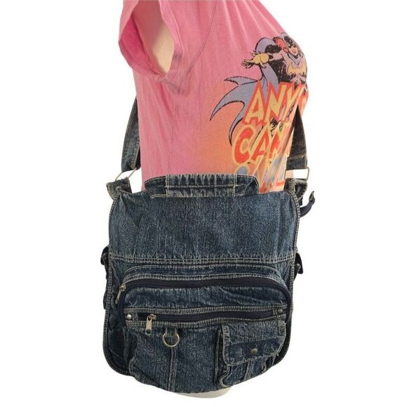 Denim Messenger Crossbody Bag Adjustable Straps 15x13x3 - Picture 1 of 8